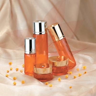 Orange Skin Care Cream Glass Cosmetic Bottle With Silver Caps