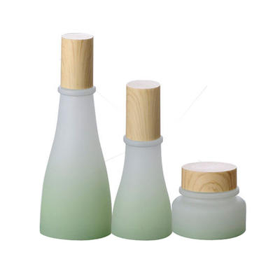 Hot sale luxury Plastic Imitation wood-grain cap glass cosmetic bottle and jar