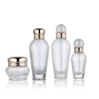 High quality frosted glass cosmetic packaging bottle glass cream jar set